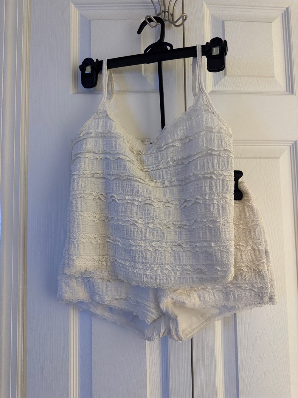 Women's Cream Textured Knit Cami Top And Short Set Lightweight